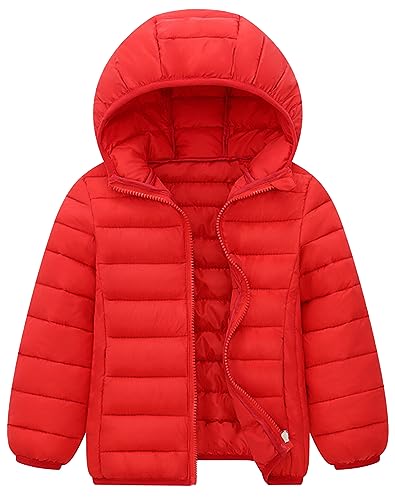 AIEOE Kinder Jungen Coral Herbst Winter Fleece Jacke mit Kapuze und Reißverschluss Dick Warm Unisex Geeignet von 7-8 Jahren Rot von AIEOE