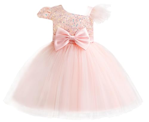 AIEOE Kinder Kleider Prinzessin Mädchen mit Reißverschluss Fliege Schmetterling Winterkleid Taufe Mädchen für 4 Jahre Rosa von AIEOE