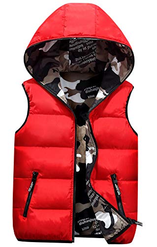 AIEOE Kinder Winter Kapuzen Weste Unisex Ärmellos Tarnung Winterjacke Reversibel Steppweste von AIEOE