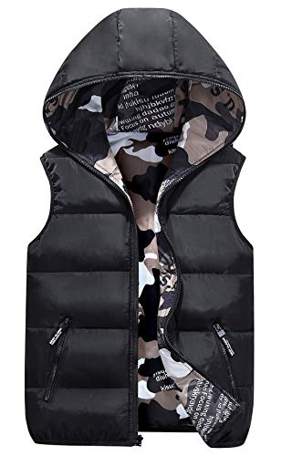 AIEOE Kinder Winter Kapuzenweste Jungen Mädchen Camouflage Ärmellos Jacke Reversibel Stepp Weste von AIEOE