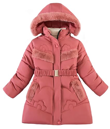 AIEOE Kinder Winterjacke Mädchen Gefüttert Wintermantel Medium Länge Warme Jacke Daunenmantel Winddichte Steppjacke Outdoor Kapuzenjacke 140cm Wassermelonenrot von AIEOE