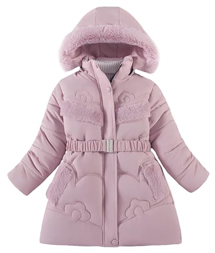 AIEOE Kinder Winterjacke Mädchen Medium Länge Warme Jacke Daunenmantel Gefüttert Wintermantel Winddichte Steppjacke Outdoor Kapuzenjacke 130cm Rosa von AIEOE