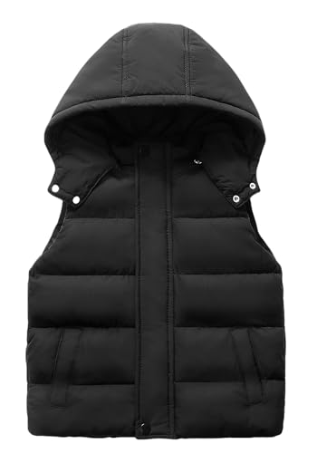 AIEOE Kinderweste Mädchen Jungen Mit Kapuze Abnehmbare Winter Ärmellose Winterjacke mit Taschen von 10-11 Jahre Schwarz von AIEOE