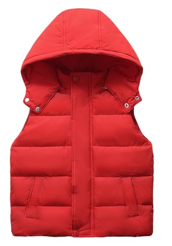 AIEOE Kinderweste Mädchen Jungen Mit Kapuze Abnehmbare Winter Ärmellose Winterjacke mit Taschen von 6-7 Jahre Rot von AIEOE