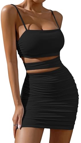 AIEOE Kleid Sexy Damen Elegant Kurz Eng Taille Neckholder Partykleid Scavo Taille Unbedeckt Disco Party Cocktail Größe XS Schwarz 05 von AIEOE