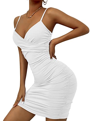 AIEOE Kleid für Damen Sexy V-Ausschnitt und Nacktem Rücken Elegante Kurze Cocktail Größe S Weiß von AIEOE