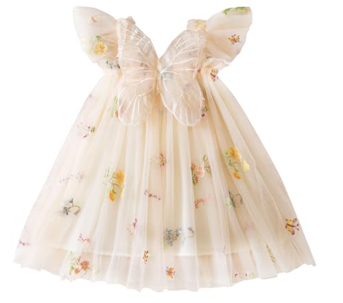 AIEOE Kleider Floral Tulle Mädchen Prinzessin Baumwolle Ärmelloses Kleid mit Tüll Schleife für Karneval 4-5 Jahre Champagner von AIEOE