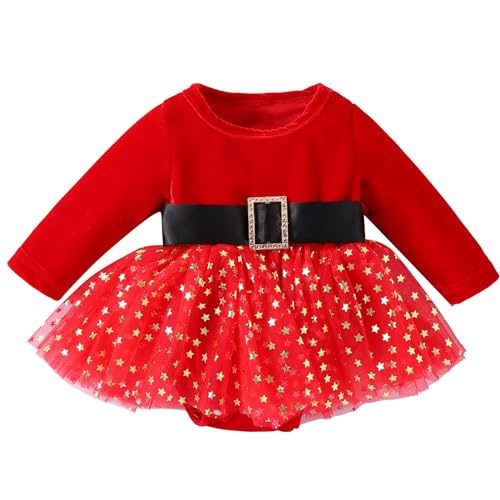 AIEOE Kleinkind Weihnachten Tüll Kleid mit Pailletten Stern Prinzessin Winter Schlafanzug für 12-18 Monate Rot B von AIEOE