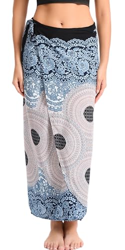 AIEOE Lang Gedruckter Rock Damen Gedruckter Hippie Fließendes 2 in 1 Bohemien Maxirock Strand Kleid Rock A-Linien Beige von AIEOE
