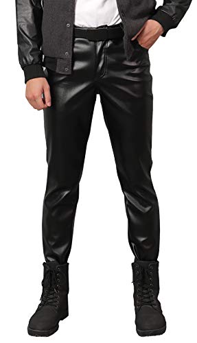 AIEOE Lederhose Herren Bikerhose Lederjeans für Halloween Fasching Kunstlederhose Innen mit Fleece Schwarz Größe 33 von AIEOE