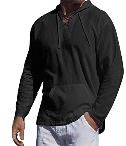 AIEOE Leinen Hemd Herren Langarm Hoodie Dünn Atmungsaktiv Langarmshirt mit Kapuze Leinenhemd Frühling Herbst Baumwolle Freizeithemd Leicht Casual Shirt - M von AIEOE