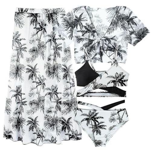 AIEOE Mädchen 4-Teilig Gedruckt Split Bikini + Triangle Badehose + Top + Langer Rock mit Blumenmuster Boho für 12 Jahre Schwarz A von AIEOE