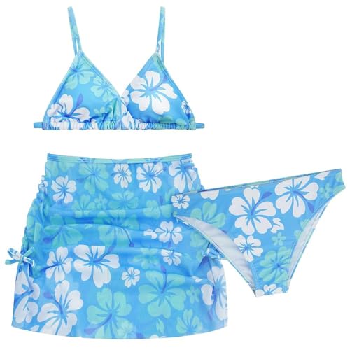 AIEOE Mädchen Bikini Set 3 Stück Badeanzüge für Mädchen Bademode Hawaii Swimming Swimsuit Sommer Strand für 12-13 Jahre Blau A von AIEOE