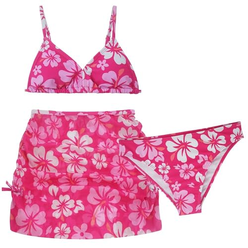 AIEOE Mädchen Bikini Set 3 Stück Badeanzüge für Mädchen Bademode Hawaii Swimming Swimsuit Sommer Strand für 12-13 Jahre Rosa A von AIEOE