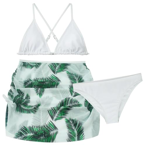 AIEOE Mädchen Bikini Set 3 Stück Badeanzüge für Mädchen Bademode Hawaii Swimming Swimsuit Sommer Strand für 12-13 Jahre Weiß B von AIEOE
