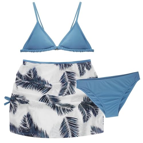 AIEOE Mädchen Bikini Set mit Rock 3 Teilig Sommer Badeanzug Kinder Tie-Dye Hawaiian Bademode Strand Schwimmanzug für 14 Jahre Blau B von AIEOE