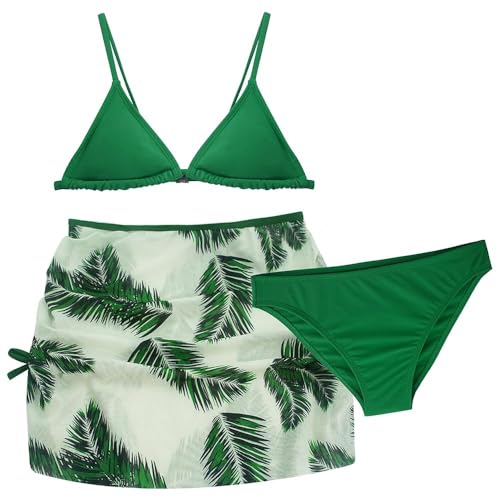 AIEOE Mädchen Bikini Set mit Rock 3 Teilig Sommer Badeanzug Kinder Tie-Dye Hawaiian Bademode Strand Schwimmanzug für 14 Jahre Grün B von AIEOE