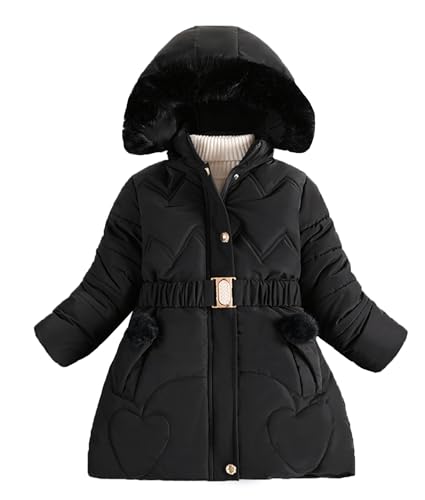 AIEOE Mädchen Daunenmantel Kinder Winterjacke Wintermäntel Medium Länge Warme Jacke Winddichte Kinderjacke Kapuze Outdoorjacke Steppjacke 110cm Schwarz von AIEOE