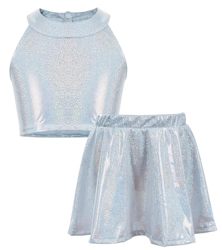 AIEOE Mädchen Glitzer Zweiteilige Tanzkleidung Ärmelloses Tanzoberteil+Tanzrock Hip Hop Jazz Tanzkleidung Weiß 6-9 Jahre von AIEOE