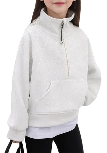AIEOE Mädchen Sweatshirt Langarm Pullover Tops Hoodie Baumwolle Cropped Basic Sweatjacke Stehkragen Pullover Casual mit Reißverschluss 150cm Weiß AIEOE Mädchen Sweatshirt Langarm Pullover Tops Hoodie Baumwolle Cropped Basic Sweatjacke Stehkragen Pullover Casual mit Reißverschluss 150cm Weiß von AIEOE