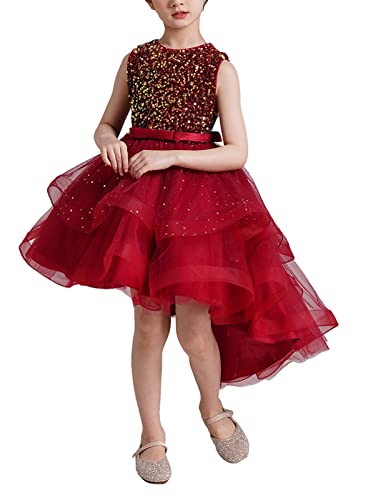 AIEOE Mädchenkleid mit Reißverschluss Spitze Pailletten Ärmellos Elegante Prinzessin Sommertaufe Geeignet von 11-12 Jahren Rot von AIEOE