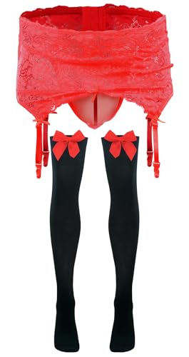 AIEOE Männer Unterwäsche Set Herren Sissy Dessous Spitzen Slip Lingeire Mesh Strings Tanga Crossdresser Höschen Lange Strümpfe 2tlg AIEOE Männer Unterwäsche Set Herren Sissy Dessous Spitzen Slip Lingeire Mesh Strings Tanga Crossdresser Höschen Lange Strümpfe 2tlg von AIEOE