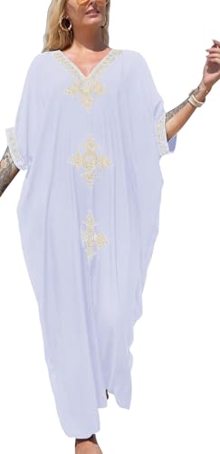 AIEOE Maxi Bademantel Badekleid Damen Sommer Kaftan Langes Strandkleid mit Surf Sauna Strand Weiß B von AIEOE
