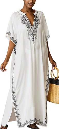 AIEOE Maxi Bademantel Badekleid Damen Sommer Kaftan Langes Strandkleid mit Surf Sauna Strand Weiß C von AIEOE