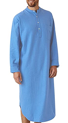 AIEOE Nachthemd Herren Langarm Baumwolle Schlafanzug Lang Nachthemden Monochrom Knöpfen Nachtwäsche von AIEOE