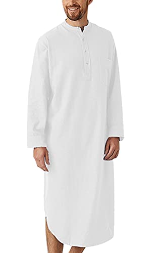 AIEOE Nachthemd Herren Langarm Baumwolle Schlafanzug Lang Nachthemden Monochrom Knöpfen Nachtwäsche von AIEOE