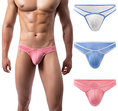 AIEOE Netz Slips mit Beutel Männer Mesh String Unterhosen Sexy Geschnitten Unterwäsche Pouch Panties 3 Stück 06 L von AIEOE
