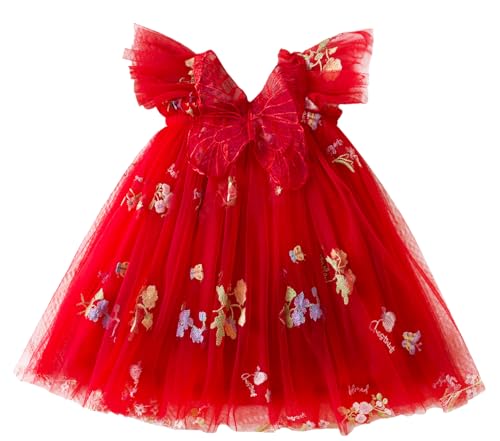 AIEOE Neugeborenes Baby Mädchen Prinzessin Kleider mit Tüll Schleife Elegante Ärmellose Kleidung für Karneval Party für 1-2 Jahre Rot von AIEOE