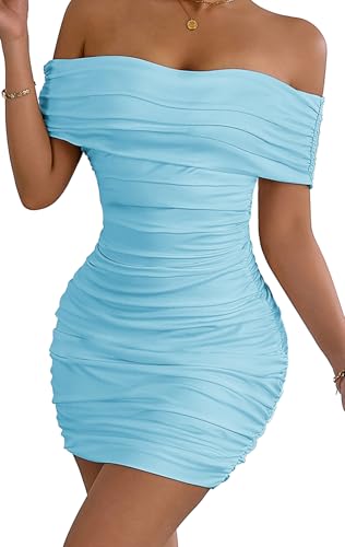 AIEOE Partykleid Cocktailkleid Frauen Offene Schulter Rückenfrei Club Sexy Minikeid Bodycon Bleistiftkleid Damen Größe L Blau von AIEOE