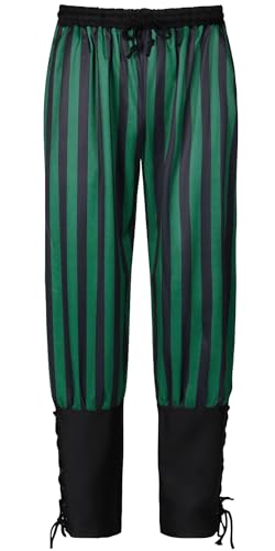 AIEOE Piratenhose Herren Gestreift Mittelalter Hose Renaissance Steampunk Wikinger Cosplay Kostüm Vintage Schnürhose Mesh Atmungsaktive Freizeithose mit Taschen - M von AIEOE