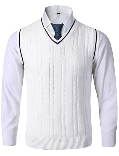 AIEOE Pullunder Herren Ärmellos V-Ausschnitt Strickweste Freizeit Business West Elegant Regular Fit Pullover Zopfmuster für Männer - EU M (Asie XL) von AIEOE