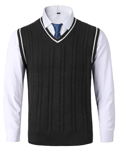 AIEOE Pullunder Herren Ärmellos V-Ausschnitt Strickweste Freizeit Business West Elegant Regular Fit Pullover Zopfmuster für Männer - EU XL (Asie 3XL) von AIEOE