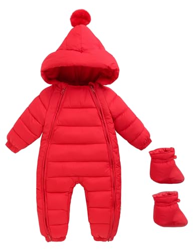 AIEOE Schneeanzüge für Mädchen Baby Overall Herbst Winter Overall Baby Jungen Baby Winterjacke 0-5 Monate Rot A von AIEOE