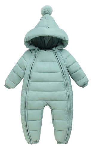 AIEOE Schneeanzug Kinder Winter Warm Schneeanzug Kapuze Strampler Doppelreißverschluss Overall Mantel Jacke 18-24 Monate Grün von AIEOE