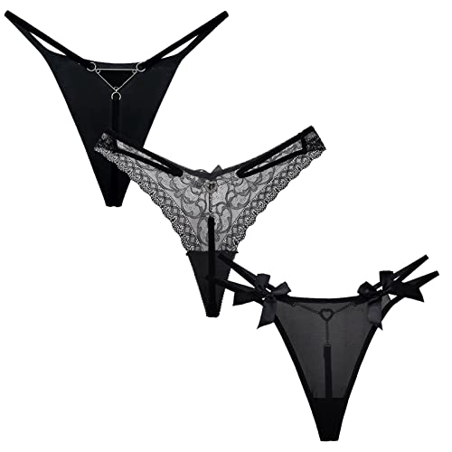 AIEOE Sexy String Tanga für Frauen Chic G String Tanga Spitze T-Back Strings Höschen 3er-Pack M von AIEOE