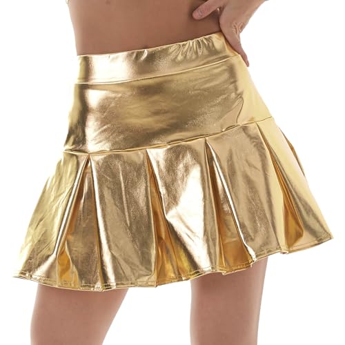 AIEOE Shiny Faltenrock für Frauen und Mädchen Damen Party Club Kostüm Röcke a Linie Metallischer Größe XL Gold von AIEOE