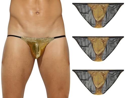 AIEOE Slips Unterwäsche Herren Mini Slip Low Rise Tanga Slip Unterhose Gold B x 3 L von AIEOE