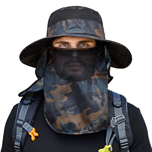 AIEOE Sonnenhut mit Nackenschutz Abnehmbar, 3 IN 1 Fischerhut UV-Schutz Outdoor Hut Wasserdicht Atmungsaktiv Wanderhut Safari Hut von AIEOE