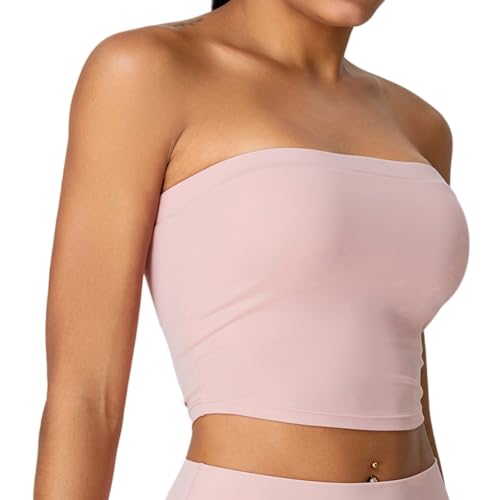 AIEOE Sport BH Gepolsterter Damen Tube Top Crop Tops Trägerlos BH Bandeau Top Rückenfrei Bralette Fitness Yoga Tanktop Workout Laufshirts S Rosa von AIEOE
