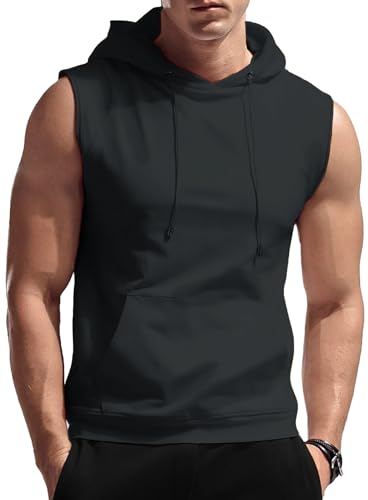 AIEOE Sport Tank Top Herren Hoodie Muskelshirt Ärmellos mit Handytasche Kapuze für Gym Fitness Training Bodybuilding - EU XL (Asie 2XL) von AIEOE