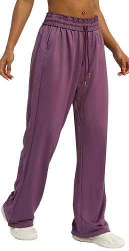 AIEOE Sporthose Damen Lang Sweatpants Jogginghose Hose mit Geradem Bein Yogahose Freizeithose Workout Trousers Kordelzug Lose mit Taschen S Lila von AIEOE