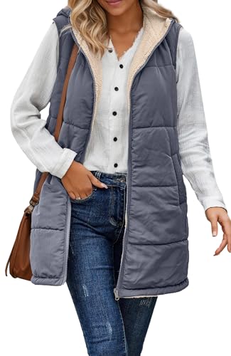 AIEOE Steppweste Damen Lang mit Kapuze Weste Damen Langarm Winter Damenwesten Ärmellos Leicht Elegant XL Grau AIEOE Steppweste Damen Lang mit Kapuze Weste Damen Langarm Winter Damenwesten Ärmellos Leicht Elegant XL Grau von AIEOE