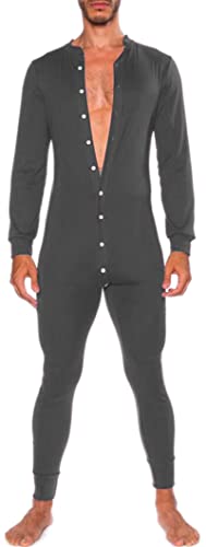 AIEOE Strampler Herren Lang Schlafanzug Jumpsuit Overall Langarm Nachtwäsche Knopfleiste Hausanzug Loungewear von AIEOE