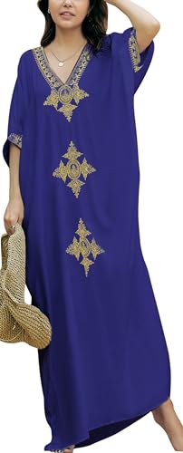 AIEOE Strandkleid Bohemian Maxi Long Beach Kaftan Damen Badeanzug Oversize Kleider Kaftan Sommer Blau B von AIEOE