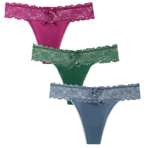 AIEOE String Tanga Frauen Damen Spitze Unterhosen Sexy Eisseide Hipster Nahtlos Unterwäsche Niedriger Taille Slip T-Back 3er Pack AIEOE String Tanga Frauen Damen Spitze Unterhosen Sexy Eisseide Hipster Nahtlos Unterwäsche Niedriger Taille Slip T-Back 3er Pack von AIEOE