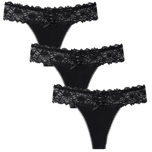 AIEOE String Tanga Frauen Damen Spitze Unterhosen Sexy Eisseide Hipster Nahtlos Unterwäsche Niedriger Taille Slip T-Back 3er Pack von AIEOE